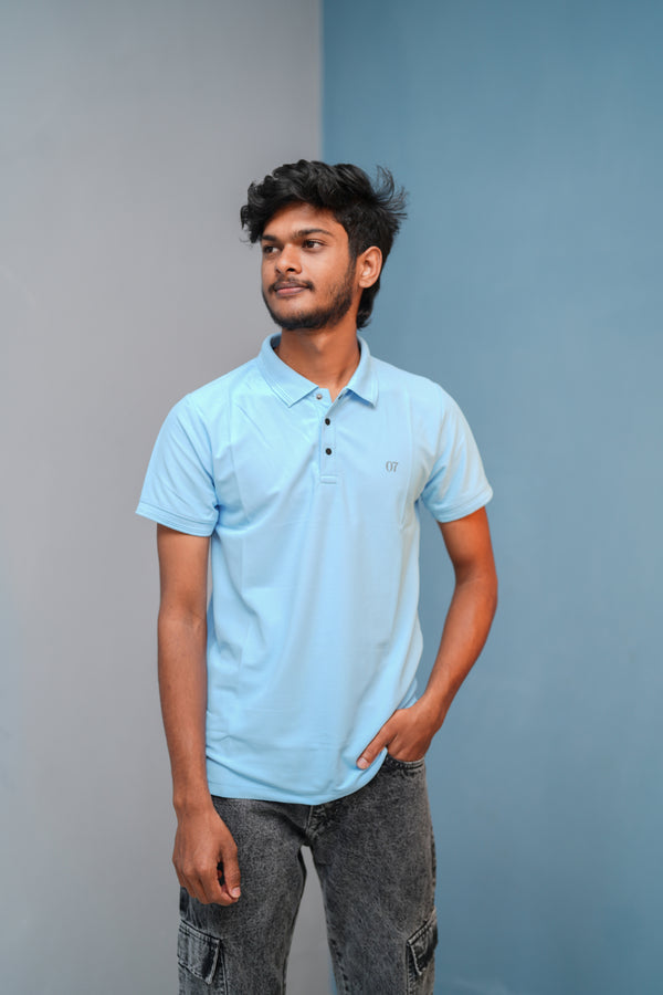 Short Sleeve Collar Neck Button Style 07 Polo Tshirt for Men - Ice Blue