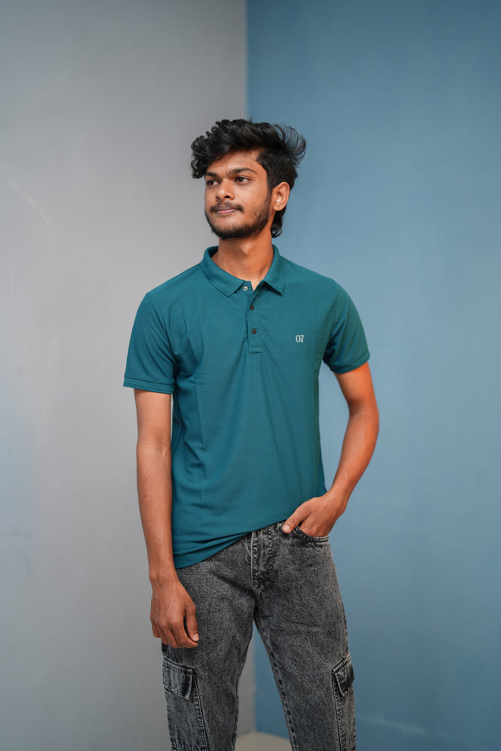 Short Sleeve Collar Neck Button Style 07 Polo Tshirt for Men  Bottle Green mens trending streetwear India 7Man