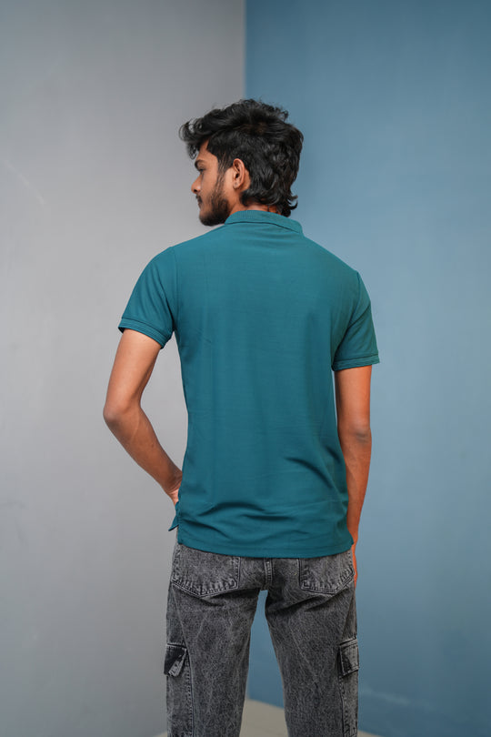 Short Sleeve Collar Neck Button Style 07 Polo Tshirt for Men - Bottle Green – alternate view – 7MAN India