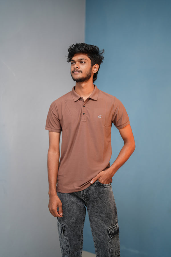 Short Sleeve Collar Neck Button Style 07 Polo Tshirt for Men - Dark Brown
