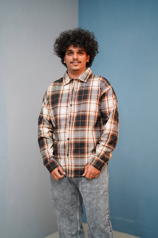 Men’s BORDER Checked Full Sleeve Shirt  Trendy Casual Wear- Brown With Yellow Stripes new -4