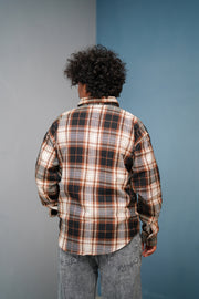 Men’s BORDER Checked Full Sleeve Shirt  Trendy Casual Wear- Brown With Yellow Stripes