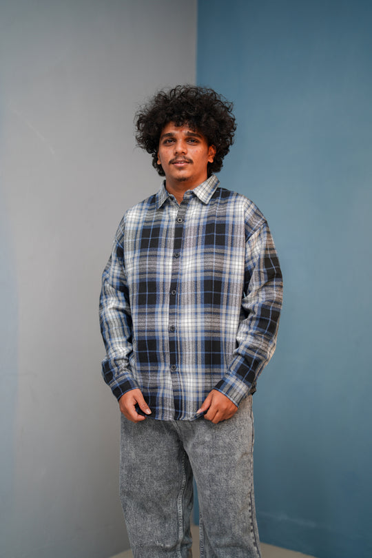 Men’s FOUR BOX Checked Full Sleeve Shirt  Trendy Casual Wear-Navy blue new - 8 – 7MAN Men's Fashion India
