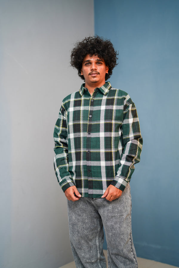 Men’s FOUR BOX Checked Full Sleeve Shirt  Trendy Casual Wear-Bottle Green new - 6