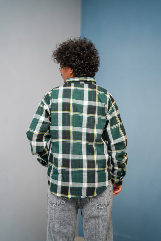 Men’s FOUR BOX Checked Full Sleeve Shirt  Trendy Casual Wear-Bottle Green new - 6 – alternate view – 7MAN India