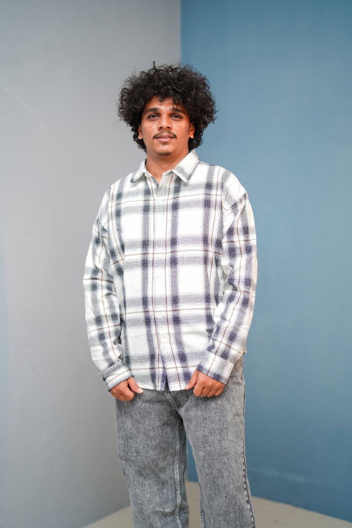 Mens BORDER Checked Full Sleeve Shirt Trendy Casual Wear  White mens trending streetwear India 7Man