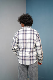 Men’s BORDER Checked Full Sleeve Shirt Trendy Casual Wear - White