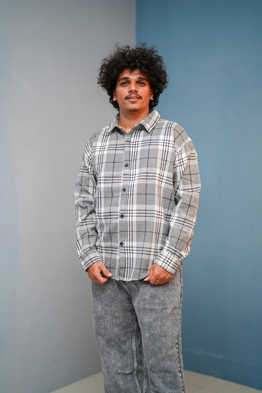 Men’s BORDER Checked Full Sleeve Shirt  Trendy Casual Wear- Grey new - 17 – 7MAN Men's Fashion India