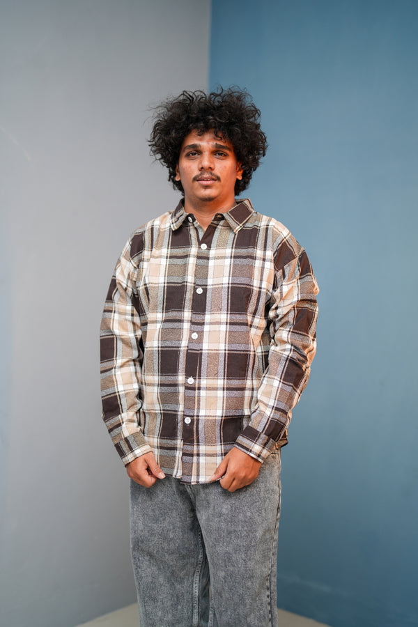 Men’s BORDER Checked Full Sleeve Shirt  Trendy Casual Wear- Chocolate Brown with Sandle new - 2