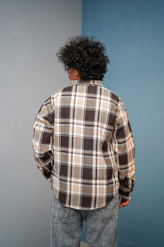 Men’s BORDER Checked Full Sleeve Shirt  Trendy Casual Wear- Chocolate Brown with Sandle new - 2 – alternate view – 7MAN India