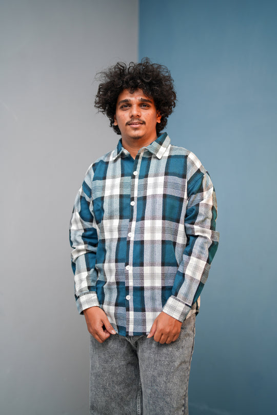 Men’s FOUR BOX Checked Full Sleeve Shirt  Trendy Casual Wear-Ink Blue new - 14 – 7MAN Men's Fashion India