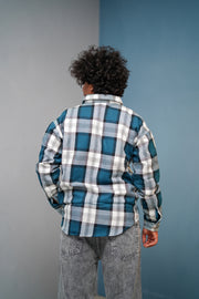 Men’s FOUR BOX Checked Full Sleeve Shirt  Trendy Casual Wear-Ink Blue