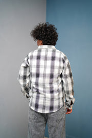 Men’s SMALL Checked Full Sleeve Shirt  Trendy Casual Wear- White