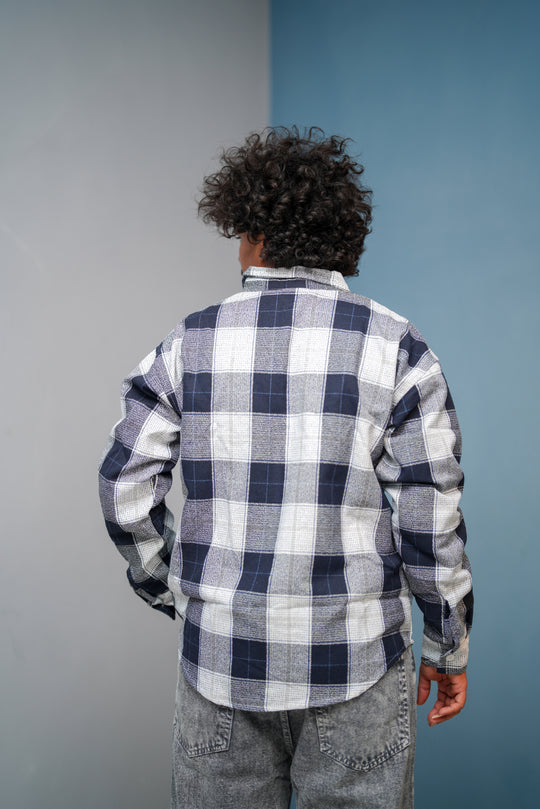 Men’s CHESS Checked Full Sleeve Shirt  Trendy Casual Wear- Navy Blue new 3 – alternate view – 7MAN India
