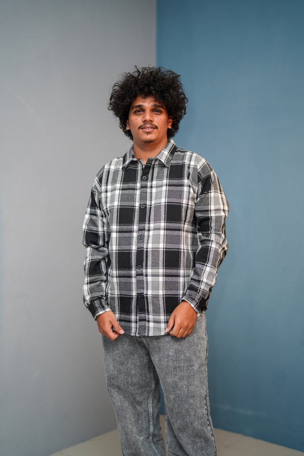 Men’s  BORDER Checked Full Sleeve Shirt  Trendy Casual Wear- Black new - 7