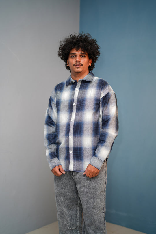 Men’s BIG BOX Checked Full Sleeve Shirt Trendy Casual Wear- Navy blue new - 9