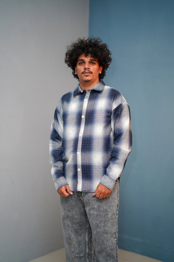 Men’s BIG BOX Checked Full Sleeve Shirt Trendy Casual Wear- Navy blue new - 9
