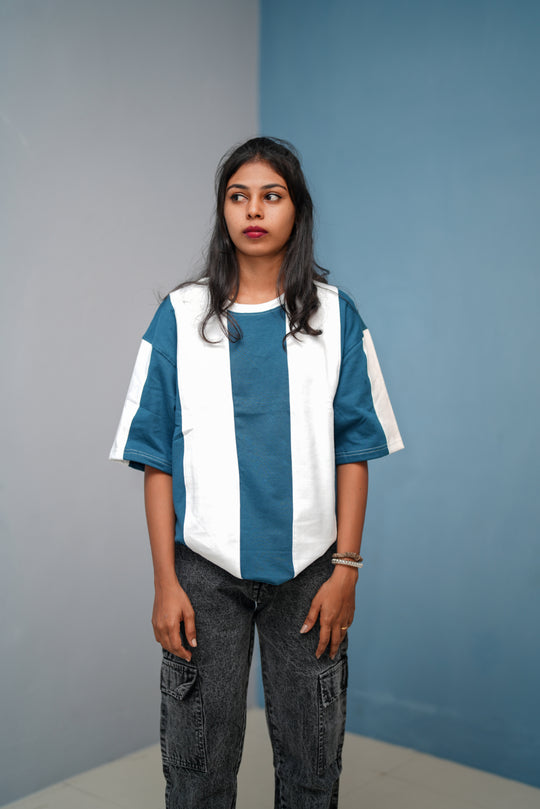 Unisex Five Sleeve Round Neck Vertical Striped Cuttens Tshirt-Petrol Blue – 7MAN Men's Fashion India