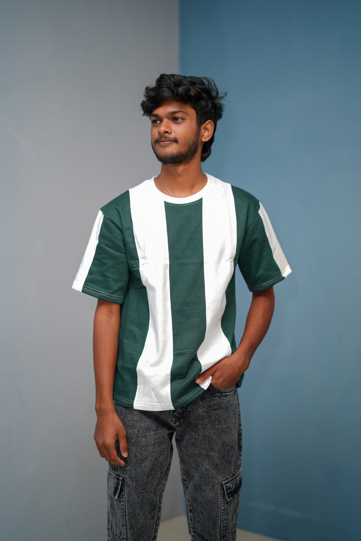 Unisex Five Sleeve Round Neck Vertical Striped Cuttens TshirtBottle Green 1 mens trending streetwear India 7Man