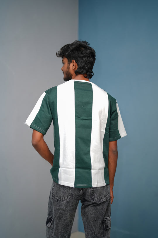 Unisex Five Sleeve Round Neck Vertical Striped Cuttens Tshirt-Bottle Green 1 – alternate view – 7MAN India
