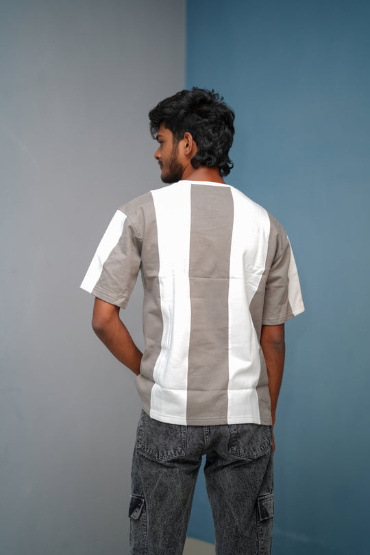 Unisex Five Sleeve Round Neck Vertical Striped Cuttens Tshirt-Ash – alternate view – 7MAN India