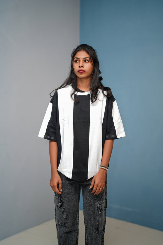 Unisex Five Sleeve Round Neck Vertical Striped Cuttens Tshirt-Black – 7MAN Men's Fashion India
