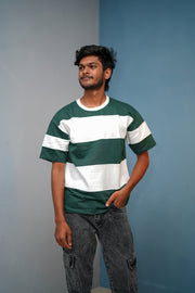 Unisex Five Sleeve Round Neck Vertical Striped Cuttens TshirtBottle Green mens trending streetwear India 7Man