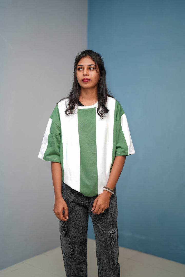 Unisex Five Sleeve Round Neck Vertical Striped Cuttens TshirtPista Green mens trending streetwear India 7Man