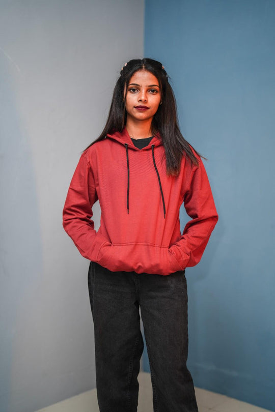 Unisex Full Sleeve Plain Pocket Hoodie | Oversized Winter Wear - Maroon – alternate view – 7MAN India