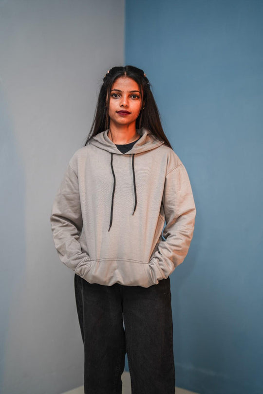 Unisex Full Sleeve Plain Pocket Hoodie | Oversized Winter Wear - Ash – alternate view – 7MAN India