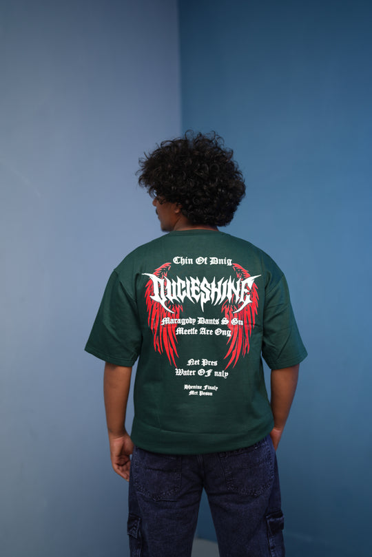 Men’s Five Sleeve DUCIESHING Printed T Shirt-Bottle Green