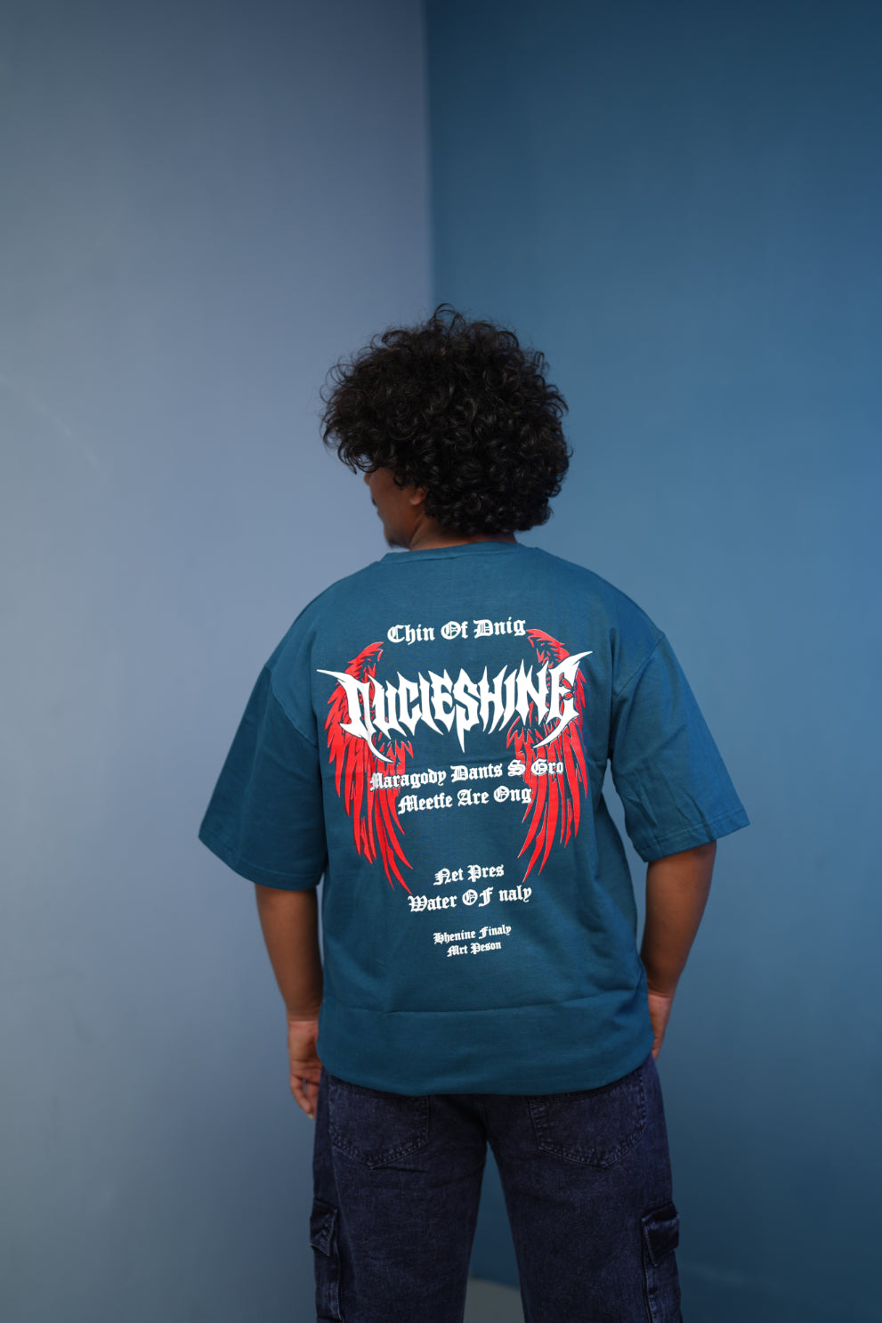 Mens Five Sleeve DUCIESHING Printed T ShirtBlue mens trending streetwear India 7Man