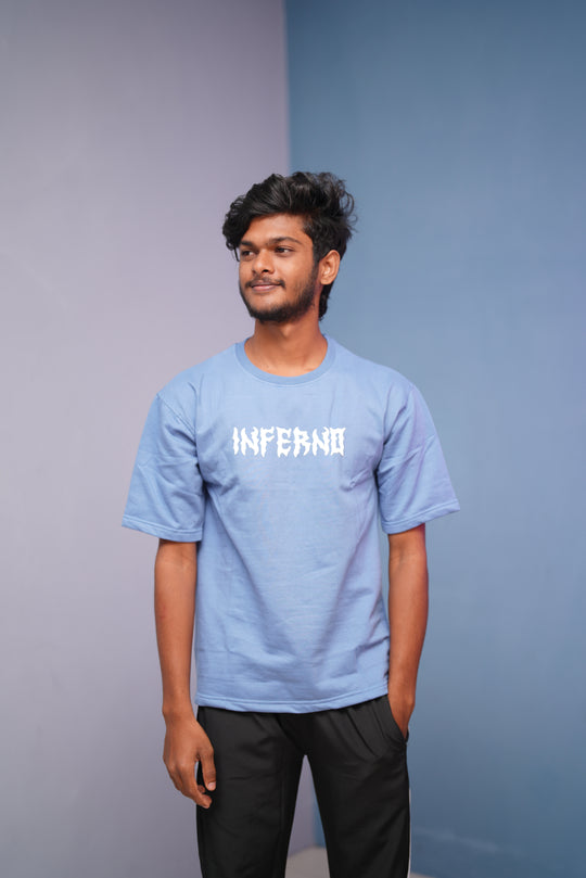 Men’s Five Sleeve Round Neak INFERND Printed T Shirt-Sky Blue – alternate view – 7MAN India