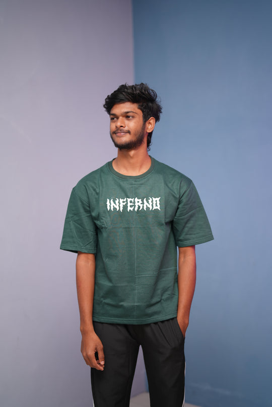 Men’s Five Sleeve Round Neak INFERND Printed T Shirt-Bottle Green – alternate view – 7MAN India