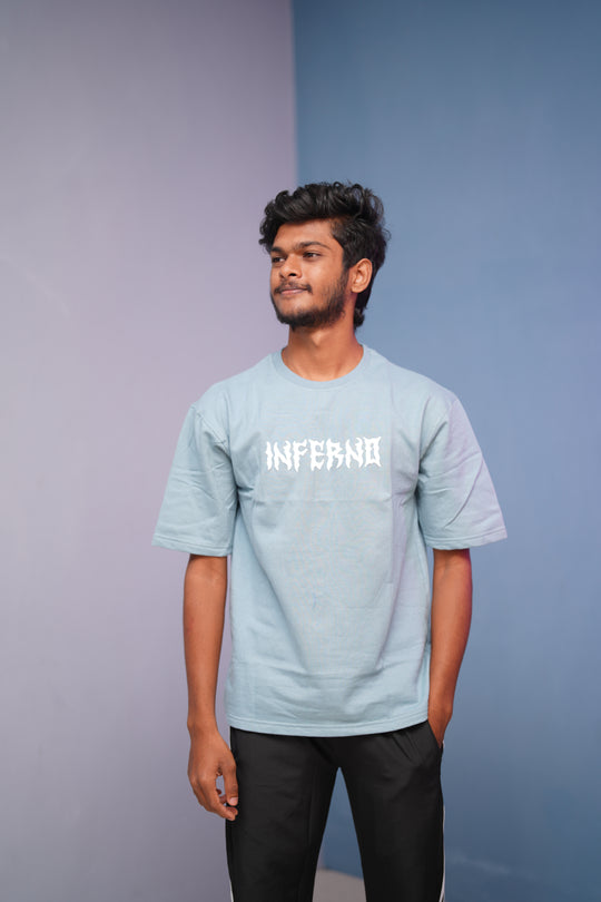 Men’s Five Sleeve Round Neak INFERND Printed T Shirt-Light Blue – alternate view – 7MAN India