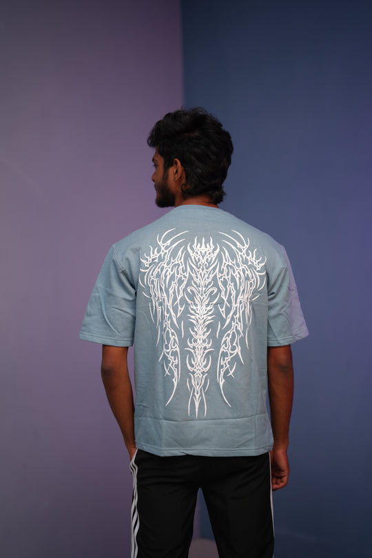 Men’s Five Sleeve Round Neak INFERND Printed T Shirt-Light Blue – 7MAN Men's Fashion India