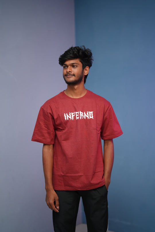 Men’s Five Sleeve Round Neak INFERND Printed T Shirt-Red – alternate view – 7MAN India