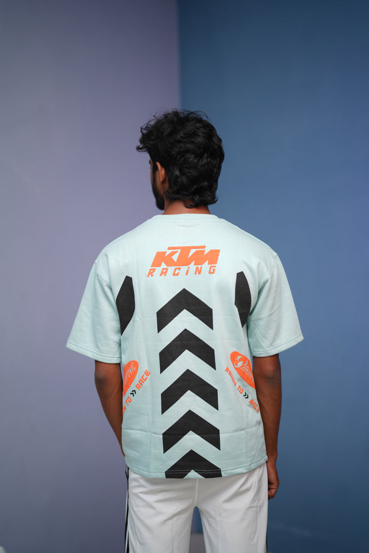 Mens Five Sleeve Round Neck KTM RACING Printed T Shirt  Sky Blue mens trending streetwear India 7Man