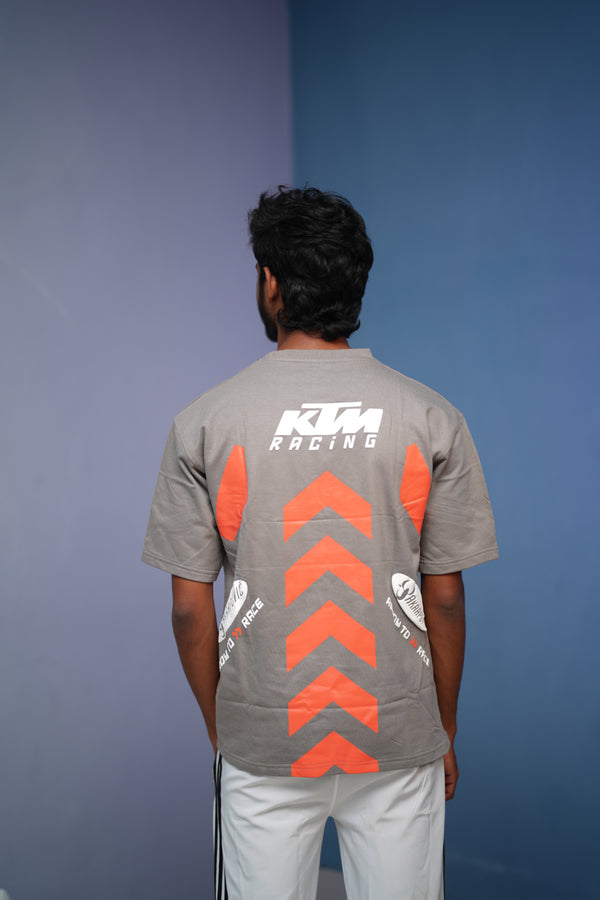 Men’s Five Sleeve Round Neck KTM RACING Printed T Shirt- Ash