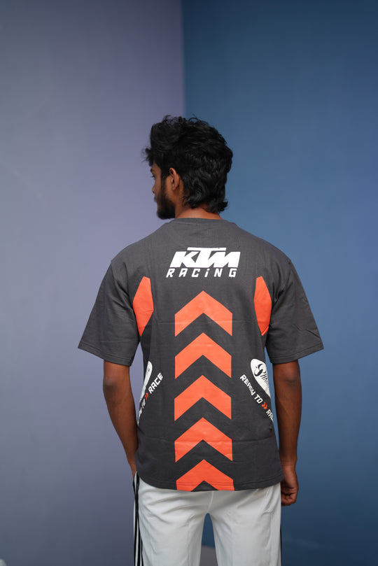 Men’s Five Sleeve Round Neck KTM RACING Printed T Shirt-Dark Grey – alternate view – 7MAN India