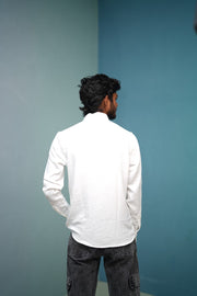 Attractive Full Sleeeve CRUSH LINEN Plain Shirt - White