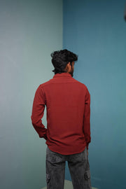 Attractive Full Sleeeve CRUSH LINEN Plain Shirt - Drak Brown