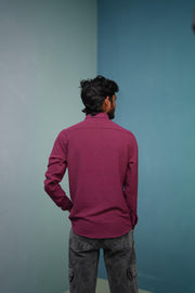 Attractive Full Sleeeve CRUSH LINEN Plain Shirt - Wine