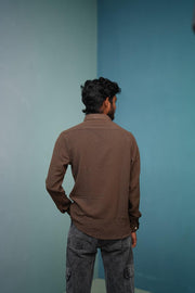 Attractive Full Sleeeve CRUSH LINEN Plain Shirt - Tree Brown
