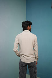 Attractive Full Sleeeve CRUSH LINEN Plain Shirt - Sandle Shade