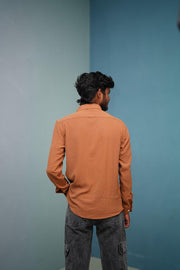 Attractive Full Sleeeve CRUSH LINEN Plain Shirt - Brown