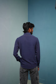 Attractive Full Sleeeve CRUSH LINEN Plain Shirt - Navy Blue