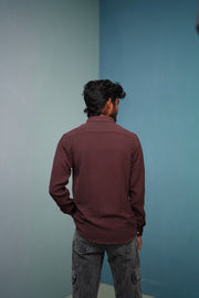 Attractive Full Sleeeve CRUSH LINEN Plain Shirt - Chocolate Brown