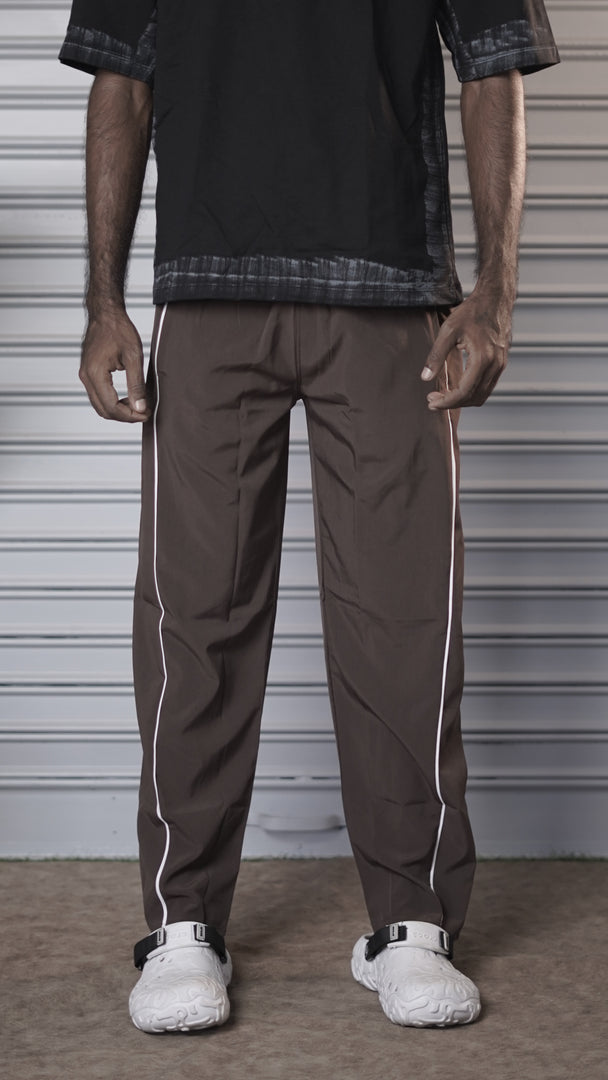 Men's Streetwear Relaxed NS Piping Jogger Pants - Coffee Brown