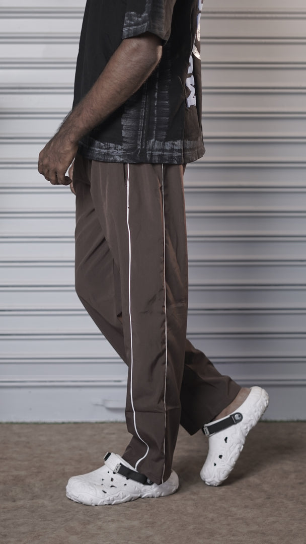 Men's Streetwear Relaxed NS Piping Jogger Pants - Coffee Brown